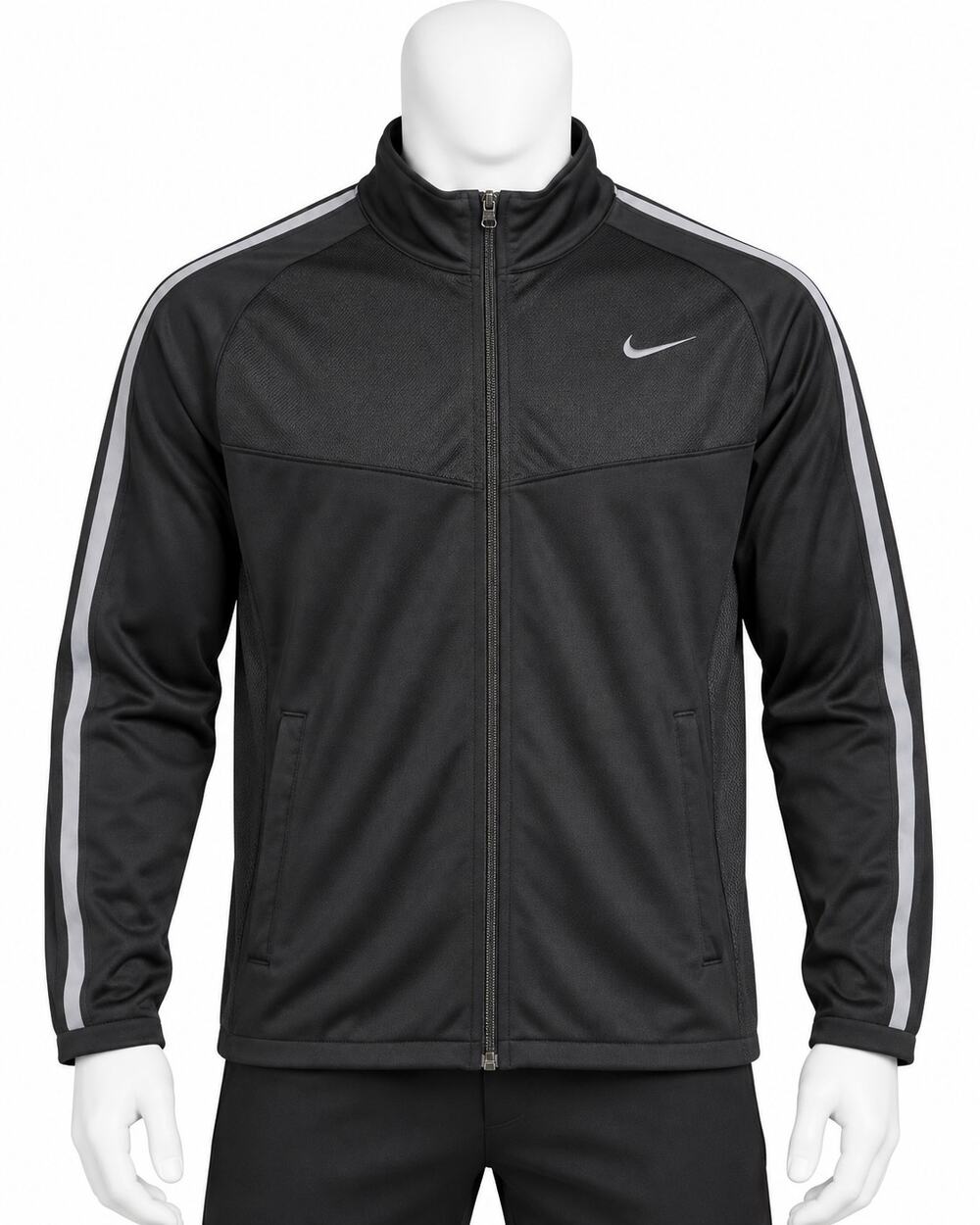 Nike Dri-FIT Track Jacket Mens Large Black Gray Reflective Stripe Full Zip